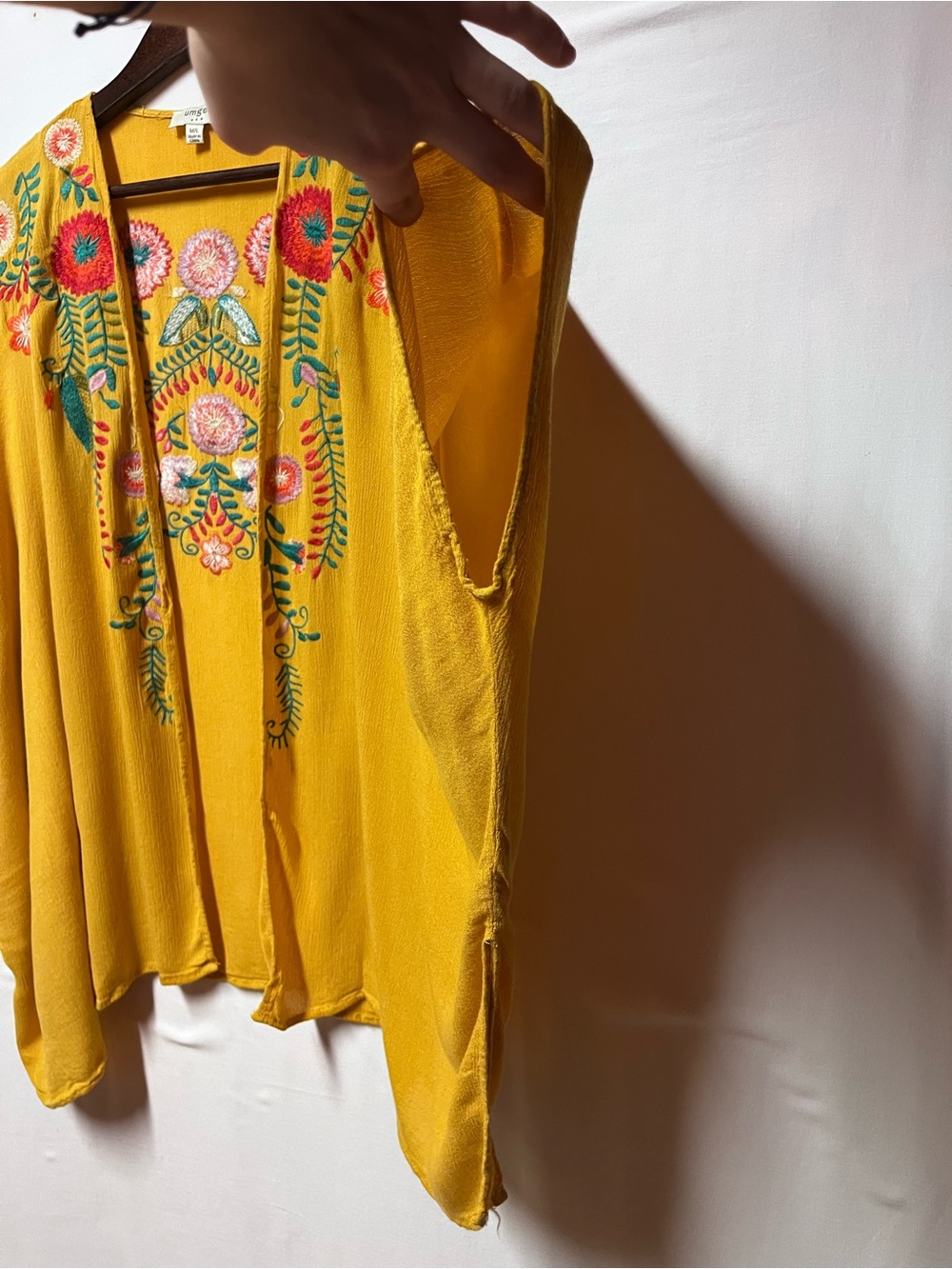 Umgee Mustard Yellow Floral Embroidered Kimono Cardigan M/L Oversized Boho Artsy - Picture 7 of 16